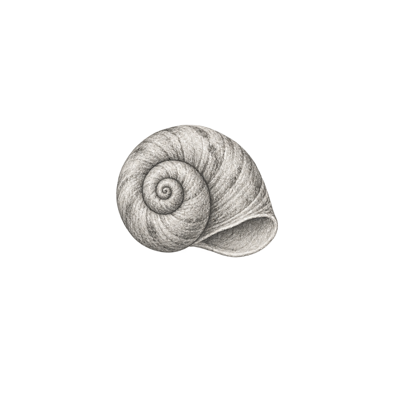 A pencil drawing of a spiral shell